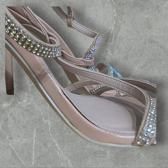 NWOT "Imperfect" BCBGeneration Nude Rhinestone Strappy Stiletto Heels – Size 9 - Picture 9 of 12